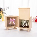 Hucha Personalizada Huevo Conejito de Pascua Lazo Rosa Inicial Hucha de Madera Transparente con Nombre Fiesta de Pascua Regalo Educativo para Niños