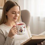 Personalised Cartoon Charatcer Birth Flower 11 oz Ceramic Mug with Name Birthday Christmas Gift for Book Lovers Bookworms