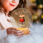 Personalized Cute Cartoon Reindeer LED Night Light with Name Soft Glow and Wooden Base Nursery Room Decor Christmas Gift for Kids
