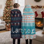 Personalized Fair Isle Style Snowman Reindeer Santa Claus Soft Hooded Blanket with Name Home Decor Christmas Gift for Kids Family