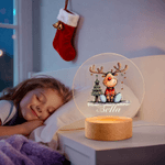 Personalized Cute Cartoon Reindeer LED Night Light with Name Soft Glow and Wooden Base Nursery Room Decor Christmas Gift for Kids
