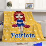 Personalized Multicolor Cartoon Cheerleading Girl Soft Throw Blanket with Heart and Name Home Decor Birthday Gift for Cheerleaders