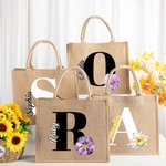 Personalized Birth Flower Jute Tote Bag with Initial and Name Travel Accessories Birthday Gift for Women