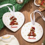 Personalized Santa Hat Heart Round Ceramic Ornament with Name and Initial Tree Decor Christmas Gift for Family Kids