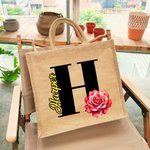 Personalized Birth Flower Jute Tote Bag with Initial and Name Travel Accessories Birthday Gift for Women