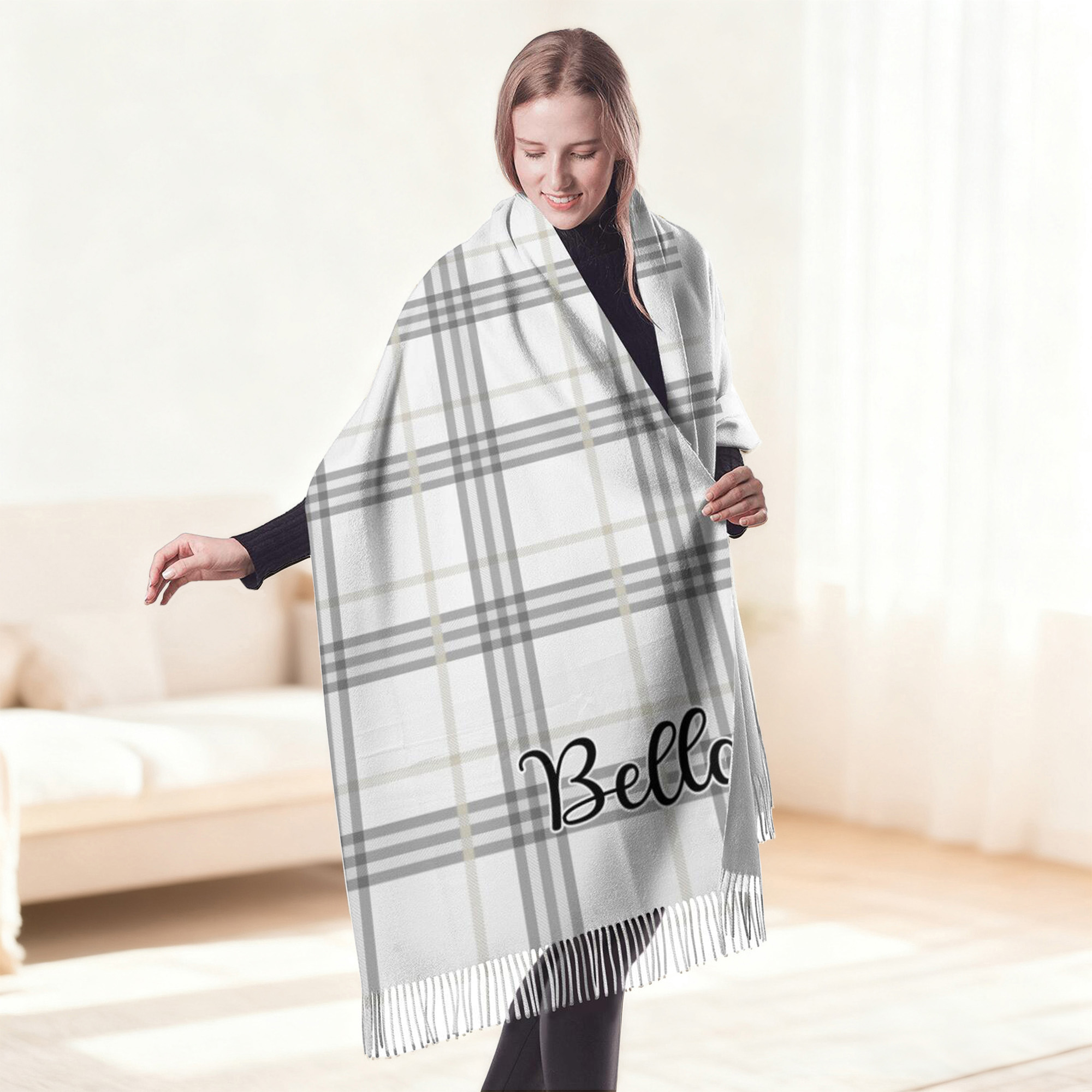 Foulard à franges multicolore plaqué personnalisé avec nom Anniversaire Cadeau de Noël pour Femme Maman Femme