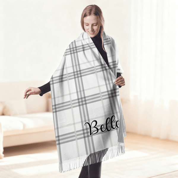 Personalized Multicolor Plaid Soft Fringe Scarf with Name Birthday Anniversary Christmas Gift for Wife Mom Woman