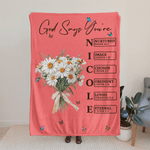 Personalized Birth Flower God Says You Are Soft Throw Blanket with Name Home Decor Inspirational Birthday Baptism Christmas Gift for Women Christians