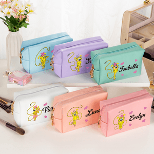 Personalised Long-Tailed Leopard Marsupilami PU Leather Makeup Pouch Bag with Name Travel Essentials Birthday Gift for Her  | Callie × Marsupilami®