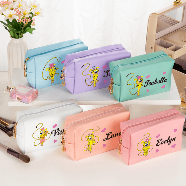 Personalized Long-Tailed Leopard Marsupilami PU Leather Makeup Pouch Bag with Name Travel Essentials Birthday Gift for Her  | Callie × Marsupilami®