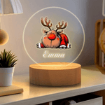 Personalized Cute Cartoon Reindeer LED Night Light with Name Soft Glow and Wooden Base Nursery Room Decor Christmas Gift for Kids