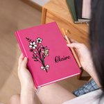 Personalised Pink Bow Birth Flower Bouquet Notebook with Name and Lined Pages Writing Accessory Daily Use Birthday Gift for Moms Women