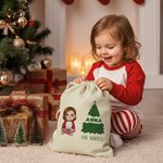 Personalized Cute Cartoon Character Christmas Tree Drawstring Gift Bag with Text and Name Christmas Gift for Kids Family Friends