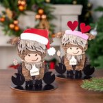 Decorazione da tavolo in legno personalizzata con 12 cappelli intercambiabili e etichetta con nome inciso regalo per amanti delle mucche