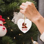 Personalized Santa Hat Heart Round Ceramic Ornament with Name and Initial Tree Decor Christmas Gift for Family Kids