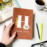 Personalised Birth Flower Initial  A5 PU Leather Journal Notebook with Name Text and 100 Lined Pages Birthday Gift for Friends Family