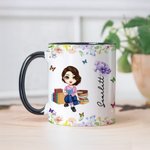 Personalised Cartoon Charatcer Birth Flower 11 oz Ceramic Mug with Name Birthday Christmas Gift for Book Lovers Bookworms