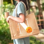 Personalized Birth Flower Jute Tote Bag with Initial and Name Travel Accessories Birthday Gift for Women