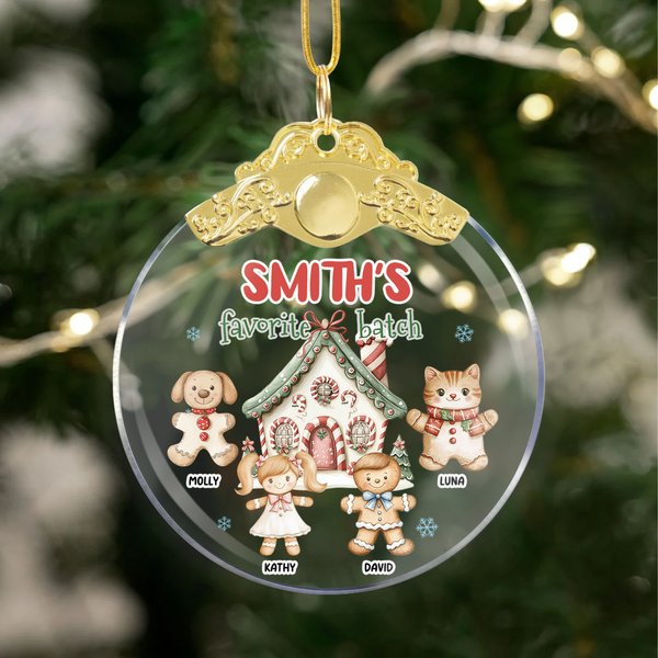 Personalized Snowflake Gingerbread Men House Glass Hanging Ornament with Name and Text Tree Decoration Funny Christmas Gift for Family Friend