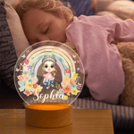 Personalized Cartoon Baby Rainbow Flower Acrylic LED Night Light with Wooden Base and Name Room Decor Birthday Christmas Gift for Kids Babies