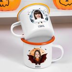 Personalised Face Photo Halloween Costume 12 oz Colourful Rim Enamel Mug with Name Party Daily Use Halloween Holiday Gift for Boys Girls