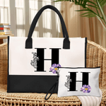Personalized Birth Flower Large Tote Bag Portable Makeup Bag with Name and Initial Travel Accessories Birthday Gift for Women