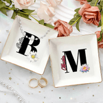 Personalized Birth Flower Ceramic Trinket Jewelry Dish with Initial and Name Wedding Engagement Birthday Christmas Gift for Women