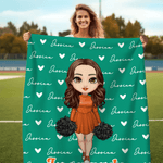 Personalized Multicolor Cartoon Cheerleading Girl Soft Throw Blanket with Heart and Name Home Decor Birthday Gift for Cheerleaders