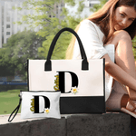 Personalized Birth Flower Large Tote Bag Portable Makeup Bag with Name and Initial Travel Accessories Birthday Gift for Women