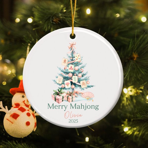 Personalised Mahjong Christmas Tree Chinoiserie Design Ceramic Ornament with Name and Year Tree Decor Christmas Mahjong Night Gift for Mahjong Players