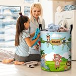 Personalised Cute Forest Animal Waterproof Laundry Storage Basket with Name and Handle Birthday Housewarming Gift for Kids