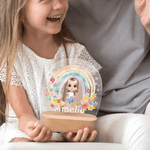 Personalised Cartoon Character Rainbow Floral Acrylic Night Light with Name and Wooden Base Room Decor Christmas Birthday Gift for Girls Boys