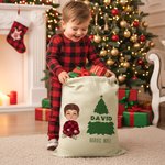 Personalized Cute Cartoon Character Christmas Tree Drawstring Gift Bag with Text and Name Christmas Gift for Kids Family Friends