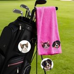 Serviette de golf personnalisée multicolore 100% coton avec visage d'animal brodé et nom Cadeau d'anniversaire de joueur de golf