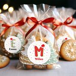 Gepersonaliseerde Waterdichte Kerststickers met Kerstmanmuts Initiaal Naam en Kleurrijk Vuurwerk Ontwerp Feestelijk Kerstcadeau voor Kinderen