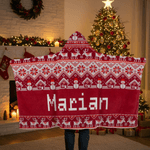 Personalized Fair Isle Style Snowman Reindeer Santa Claus Soft Hooded Blanket with Name Home Decor Christmas Gift for Kids Family
