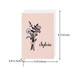 Personalised Pink Bow Birth Flower Bouquet Notebook with Name and Lined Pages Writing Accessory Daily Use Birthday Gift for Moms Women