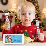 Personalized Cartoon Animal Christmas Tree Santa Hat Food-Grade Kid's Fork Spoon Knife 3 Pcs Cutlery Set with Name Daily Use Christmas Gift for Kids