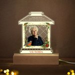 Personalized Wreath Photo House Shape Acrylic LED Night Light with Name and Wooden Base Memorial Sympathy Keepsake Gift for Loss of Loved One