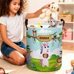 Personalised Cute Forest Animal Waterproof Laundry Storage Basket with Name and Handle Birthday Housewarming Gift for Kids