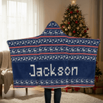 Personalized Fair Isle Style Snowman Reindeer Santa Claus Soft Hooded Blanket with Name Home Decor Christmas Gift for Kids Family