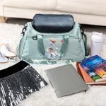 Personalized Ice Skating Girl Birth Flower Multi-compartment Waterproof Weekend Duffle Bag with Shoulder Strap and Name Back to School Gift for Her