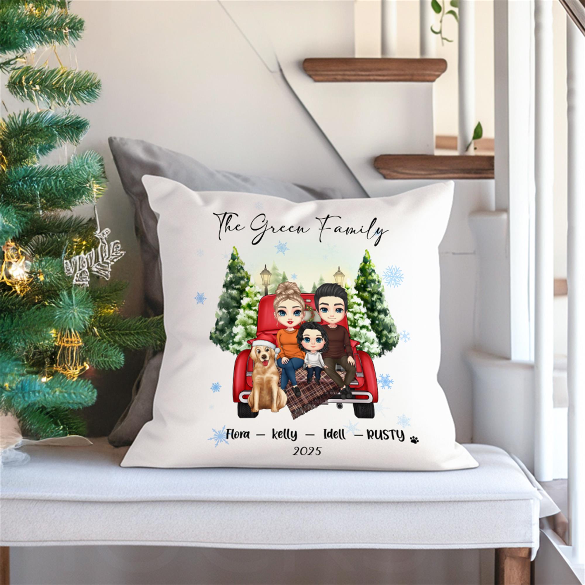 Taie d'oreiller personnalisée avec nom et année Décoration d'intérieur Anniversaire Cadeau de Noël pour la famille