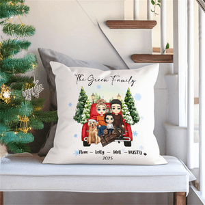 Personalized Family Cartoon Characters Soft Throw Pillow Cover with Name and Year Home Decor Birthday Anniversary Christmas Gift for Family
