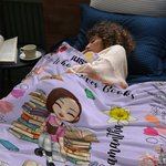 Personalized Cartoon Reading Character Birth Flower Soft Throw Blanket with Name and Title Home Decor Birthday Gift for Family Bookworms