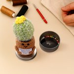 Personalised Crochet Emotional Support Cactus Name Pin Cushion with Magnetic Storage Box Sewing Supplies Gift for Quilting Sewing Enthusiasts