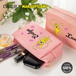 Personalized Long-Tailed Leopard Marsupilami PU Leather Makeup Pouch Bag with Name Travel Essentials Birthday Gift for Her  | Callie × Marsupilami®