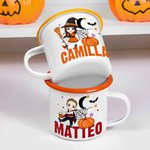 Tazza smaltata  da 355 ml personalizzabile con nome e personaggio animato a tema Halloween regalo di festa per bambini e ragazzi