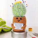 Personalised Crochet Emotional Support Cactus Name Pin Cushion with Magnetic Storage Box Sewing Supplies Gift for Quilting Sewing Enthusiasts