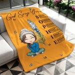 Personalized Birth Flower Bible Cartoon Character Soft Throw Blanket with Name Home Decor Baptism Christmas Gift for Christian Women